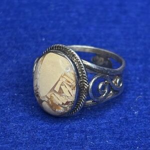 Silver Mookaite Brown Cream Gemstone Ring